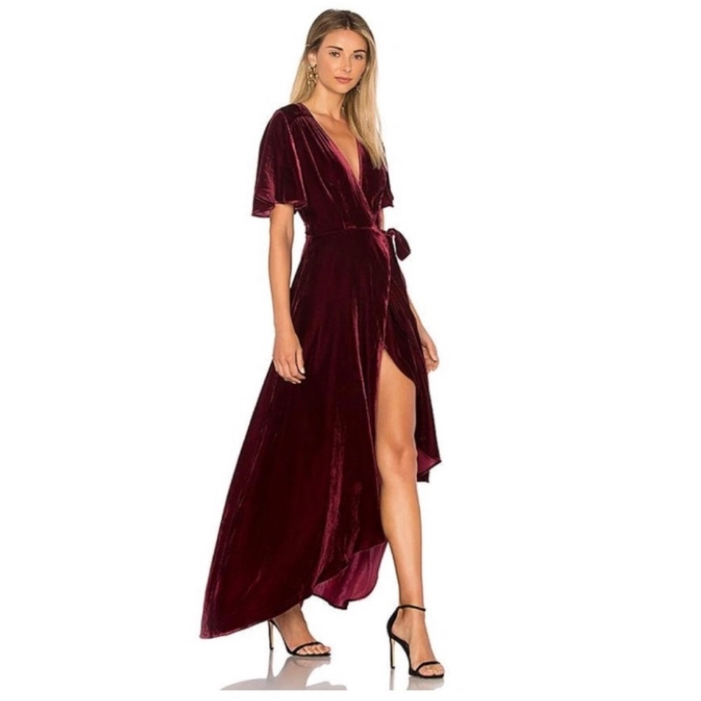 Privacy Please Burgundy Krause Velvet Wrap Maxi Dress Size XS Revolve Elegant